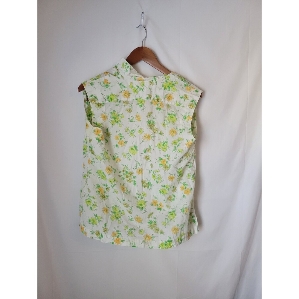 Vintage Lady Hathaway Sleeveless Blouse Size 16 White Green Yellow Floral 100% - Picture 3 of 3